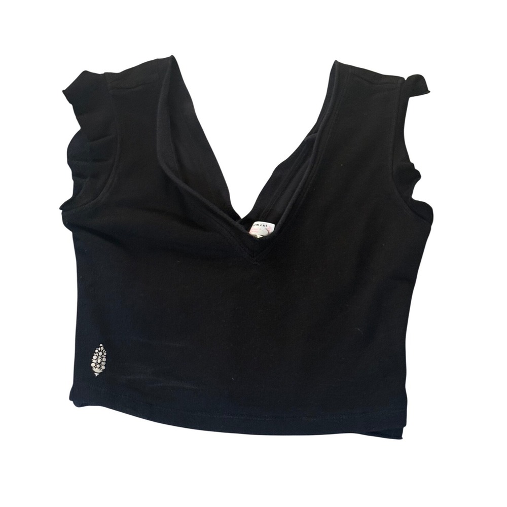 FP Movement Free People Black Ruffle V-Neck Crop Top Sleeveless Activewear XS